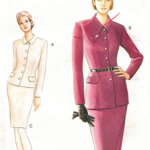 May include: A vintage sewing pattern from Very Easy Very Vogue, pattern number 9310. The pattern features illustrations of a skirt suit and a jacket suit. The size range is 6-8-10.