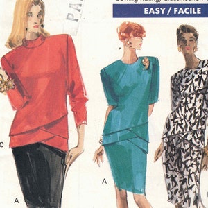 May include: A vintage sewing pattern for a dress with three different styles. The pattern is for sizes 8-10-12 and is rated easy to sew. The pattern is from Vogue Patterns and has the number 7325.