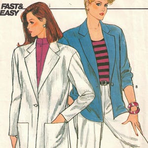Size 8-10-12 Unlined Jacket Sewing Pattern Hip or Below Hip Length Blazer  - Fast & Easy - Butterick 4757 Vintage 1980's Complete