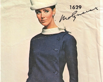 Bust 31 Molyneux Designer Mod Coat Dress Sewing Pattern - Vogue Paris Original 1629 - Vintage 1966