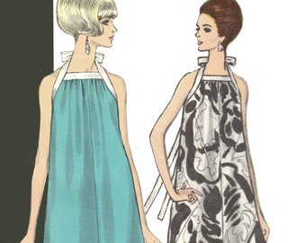 Bust 34 Pierre Cardin MOD Halter Dress Sewing Pattern - Short or Maxi Muumuu, Evening Dress - Vogue Paris Original 1847 Vintage 1967 RARE