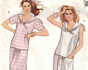 Size 6-10 Casual Sailor Dress Sewing Pattern - Pullover Dress with Detachable Collar - Easy  McCall's 4165 Vintage 1989