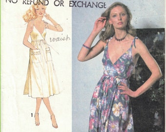 Size 12 Low Cut Sundress Sewing Pattern UNCUT Simplicity 9036 Vintage 1979 - Long or Short Back Wrap