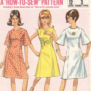 Bust 32 Misses Princess Seamed Dress Sewing Pattern Learn How To Sew UNCUT Simplicity 6936 Vintage 1966 image 1