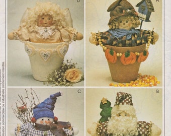 Flower Pot People Craft Pattern / McCalls Crafts 9449 Vintage 1998 Uncut / Scarecrow Santa Angel Snowman / Scrap Basket Fabric Craft Pattern