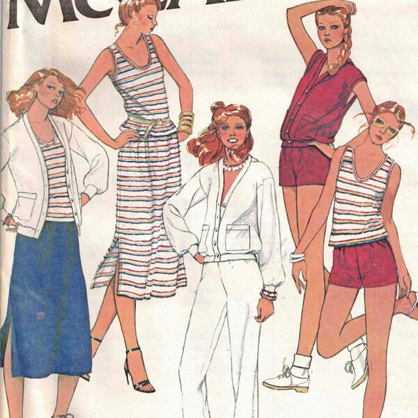 Misses Size 6 or 14 Casual Wardrobe Sewing Pattern For Stretch Knits | Jacket Vest Top Skirt Pants Shorts | McCalls 6503 Vintage 1979 Uncut