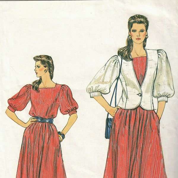 Size 12-14-16 Shaped Jacket & Blouson Dress Sewing Pattern UNCUT - Vogue 8571 Vintage 1985