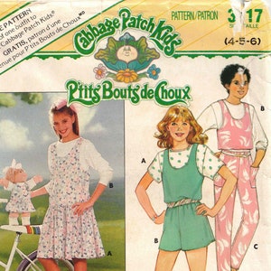 Cabbage Patch Kids Girls Size 4-6 and Dolls Clothes Pattern Jumper, Jumpsuit & Top Color Transfers Butterick 3717 UNCUT Vintage 1986 image 1