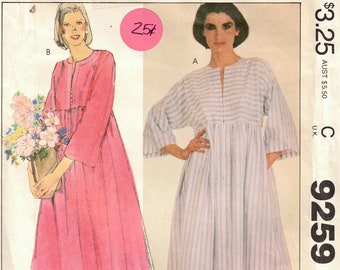 Size XS 6-8 Pullover Robe Sewing Pattern UNCUT High Waisted House Dress Muumuu - McCall's 9259 Vintage 1984