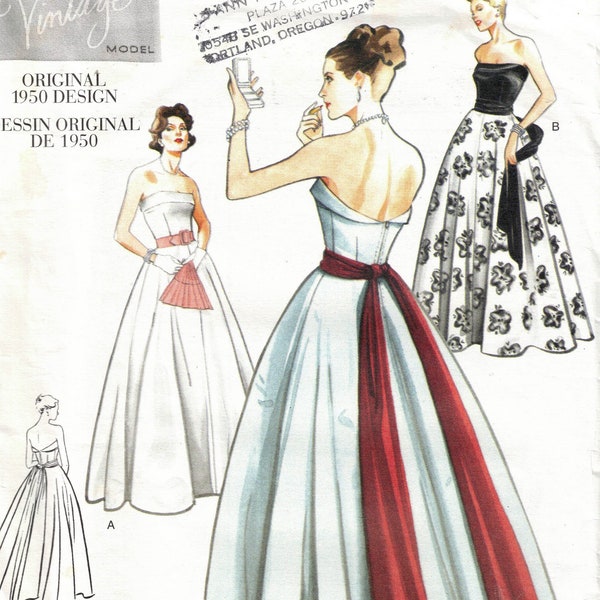 Size 8 1950 Design Strapless Ball Gown UNCUT Sewing Pattern - Vogue Vintage Model 2239 Reissue from 1950 - Special Occasion