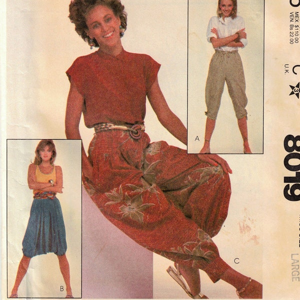 Waist 32-34 Knickers, Zouave & Harem Pants Sewing Pattern UNCUT - McCall's 8019 Vintage 1982 - Dropped Crotch Hammer Time