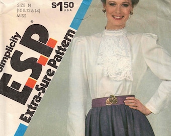 Size 10-14 Feminine Blouse & Circle Skirt Sewing Pattern - UNCUT Simplicity E.S.P. 6215 - Vintage 1983 - Hard to Find