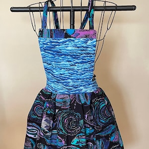 Full Bib Apron with Pocket - Ocean Fish - OOAK Handmade Gift for Cook, Baker FREE SHIPPING