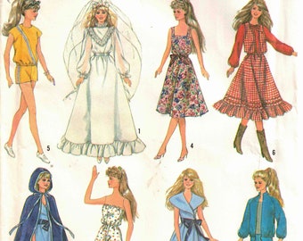 Barbie Doll Clothes Sewing Pattern - Wedding Dress, Gown, Cape, Western Outfit and MORE  Vintage 1987 UNCUT - Simplicity 8333