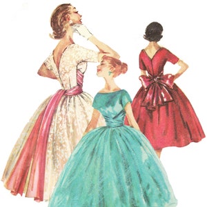 Bust 34 Rockabilly Party Dress Sewing Pattern Full Skirt with Cummerbund Cocktail Dress Simplicity 1795 Original Vintage 1956 image 1