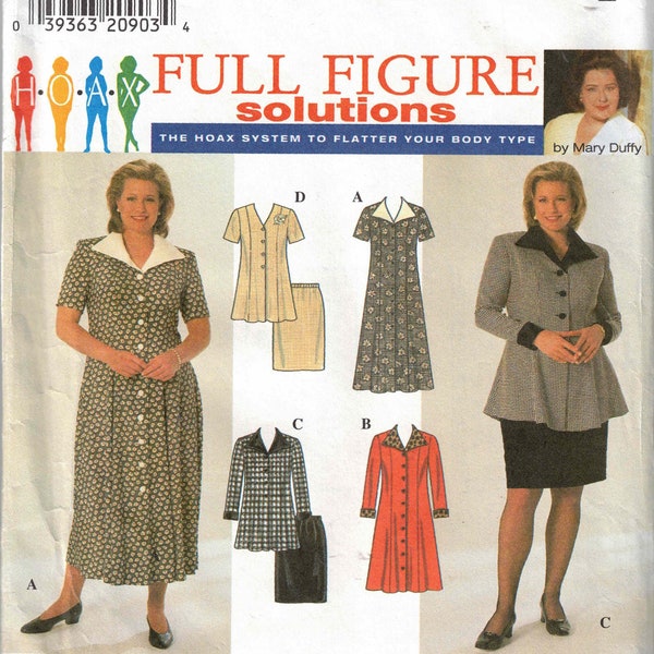 Size 18W-24W Fit & Flare Dress, Tunic Top and Skirt Sewing Pattern - UNCUT Simplicity 7858 Vintage 1997 - Full Figure Solutions