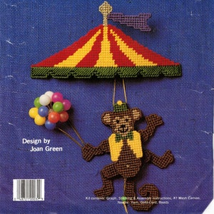 Jumping Jack Plastic Canvas Kit for Moveable Pull Toy - Big Top Canopy and Monkey - DIY Old Fashioned Pull Toy Fun & Easy Craft Vintage 1991