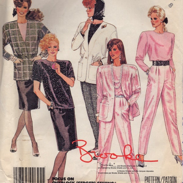 Size 8 Brooke Shields Wardrobe Pattern / Jacket, Top, Skirt & Pants / Focus on Serger Sewing / McCalls 3357 Vintage 1987 / Uncut OOP