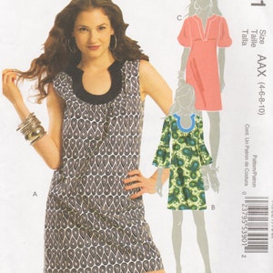 Size 4-10 UNCUT Mini Dress Sewing Pattern - Shaped Neckline Options, Sleeveless, Short or Bell Sleeves - McCalls 5621 ©2008