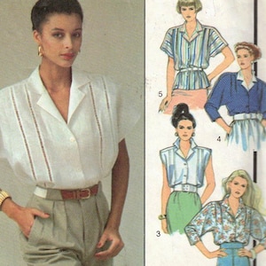 Size 10 Set of Blouses Sewing Pattern - Button Front Shirts with Sleeve & Trim Options - Style Variations 1281 Vintage 1988