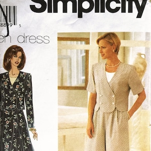 Size 14-18 UNCUT Designer MAREN DRESS Sewing Pattern - Double Breasted Top, Culottes & 6 Gore Skirt -  Simplicity 7126 - Vintage 1996