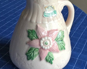 Hull Classic Ewer - Star Flower Design - Vintage 1940's Art Pottery with Original Sticker / Made in USA