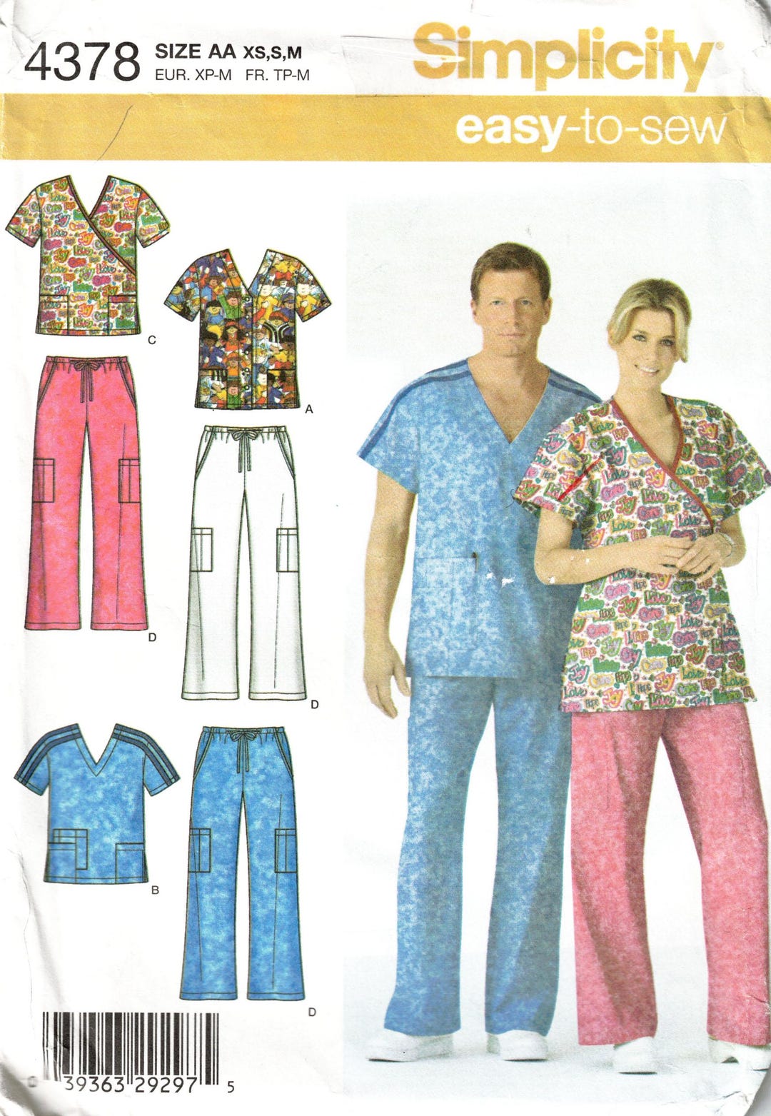 Small Scrub Pattern Size XS-M Unisex Scrubs Sewing Pattern - UNCUT Scrub Tops and Pants ...