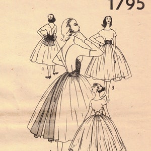Bust 34 Rockabilly Party Dress Sewing Pattern Full Skirt with Cummerbund Cocktail Dress Simplicity 1795 Original Vintage 1956 image 3