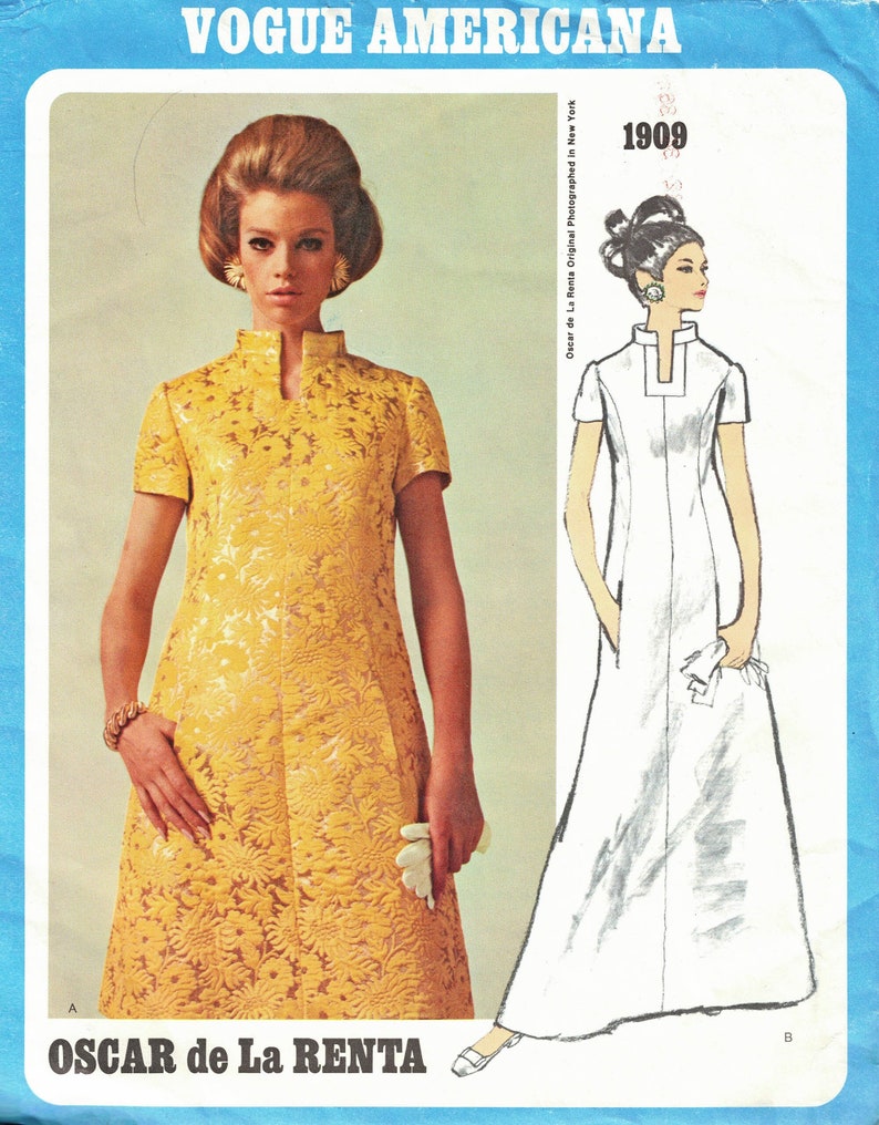 Oscar de La Renta Evening Dress UNCUT Sewing Pattern Size 12 Bust 34 Vogue Americana 1909 Vintage 1968 RARE image 1