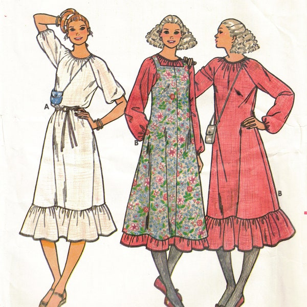 Size 10 Dress & Jumper UNCUT Sewing Pattern - Butterick 6294 Vintage early 1980's - Simple Prairie Dress with Pinafore