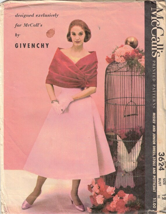 Bust 30 UNCUT 1950's Givenchy Party Dress, Petticoat & Stole