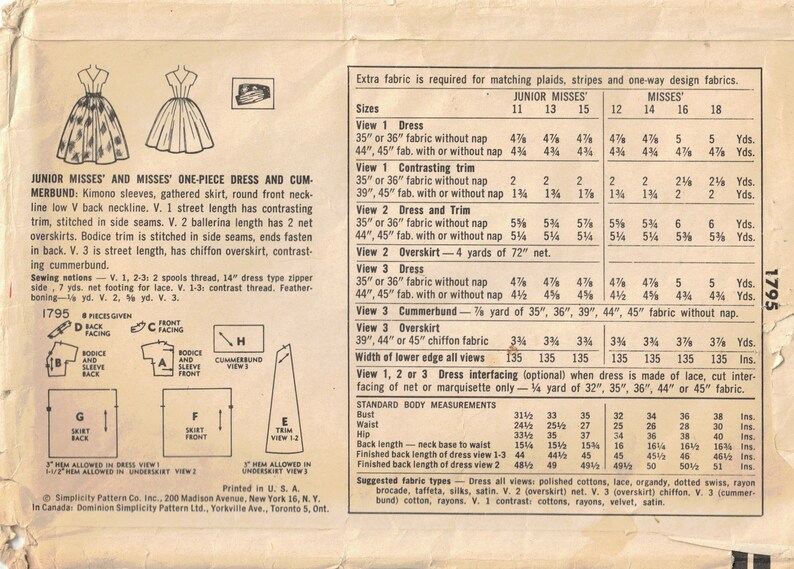 Bust 34 Rockabilly Party Dress Sewing Pattern Full Skirt with Cummerbund Cocktail Dress Simplicity 1795 Original Vintage 1956 image 4