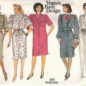 Size 8-12 UNCUT Vogue Basic Design Dress Sewing Pattern - Comfortable Loose Fitting Dress with 5 Views - Vogue 1311 Vintage 1980&#39;s