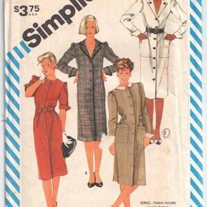 May include: A vintage Simplicity sewing pattern for a dress, featuring four different styles. The pattern number is 6149 and the price is $3.75. The pattern is for size 10, miss.