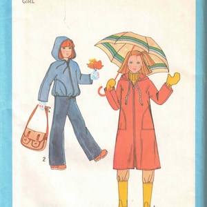 Girls Size 14 UNCUT Hoodie Jacket or Coat Sewing Pattern - Raincoat - Windbreaker  Simplicity 8630 Vintage 1978