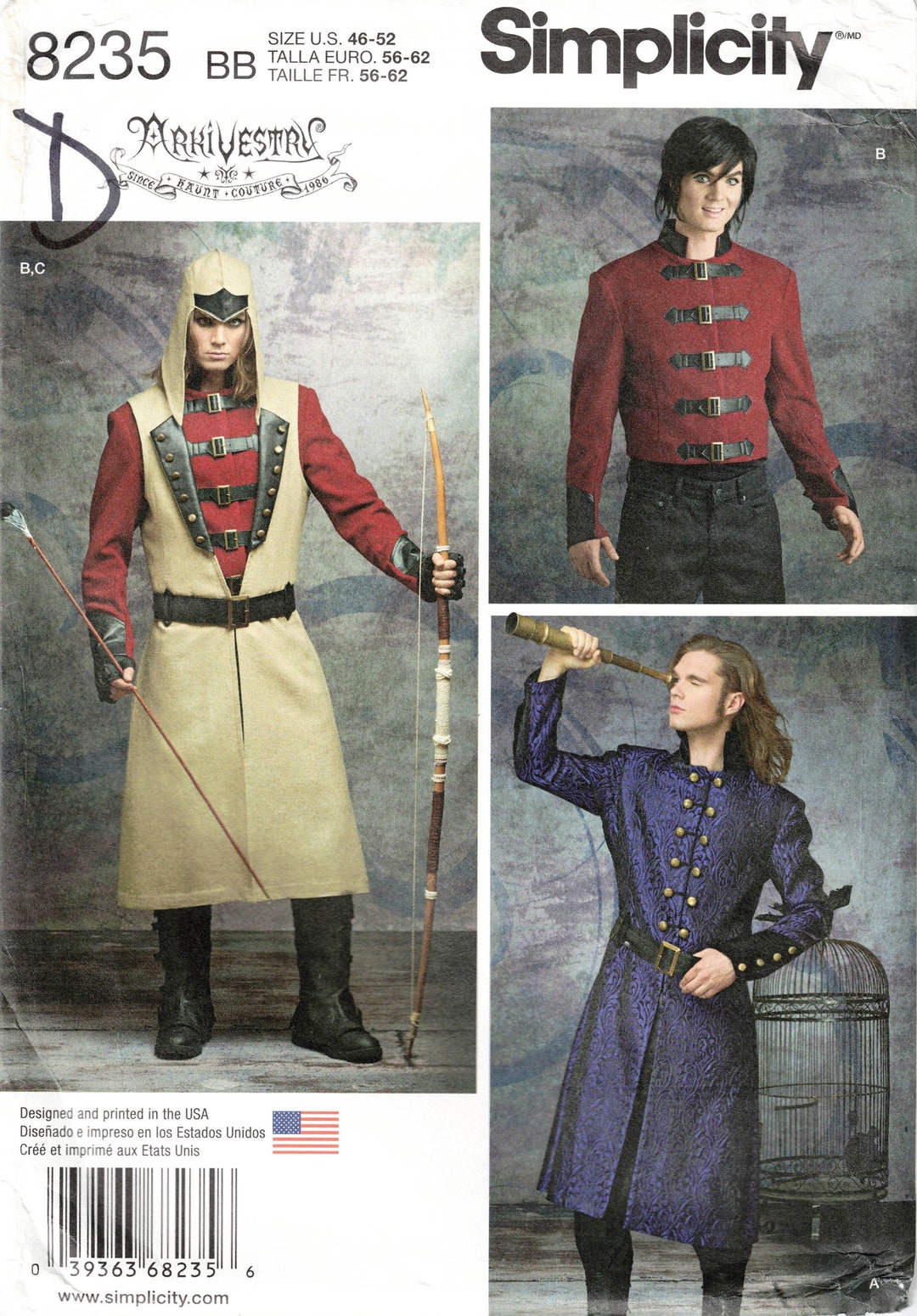 Size 4652 Mens Cosplay Costume Sewing Pattern UNCUT Knight, Archer, Michael Jackson, Explorer