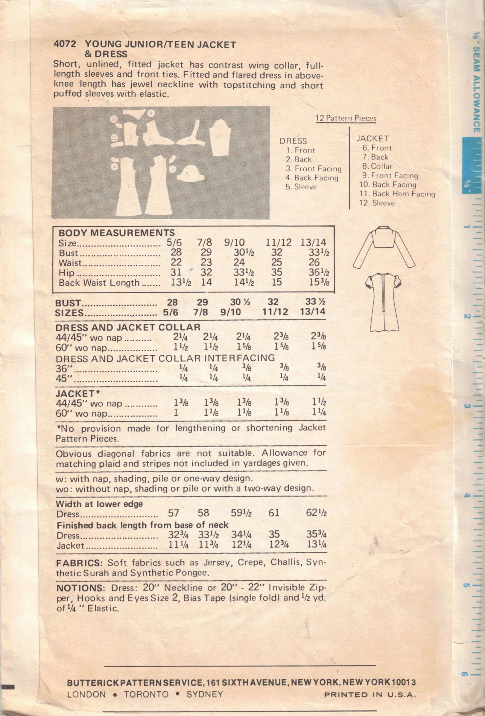 Bust 28 MOD Fit & Flare Dress and Jacket Sewing Pattern - Butterick ...