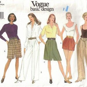 May include: A sewing pattern for four different styles of shorts. The pattern is from Vogue Basic Design and is for sizes 6-8-10. The shorts are all high-waisted and have a relaxed fit. The pattern includes instructions for making the shorts.