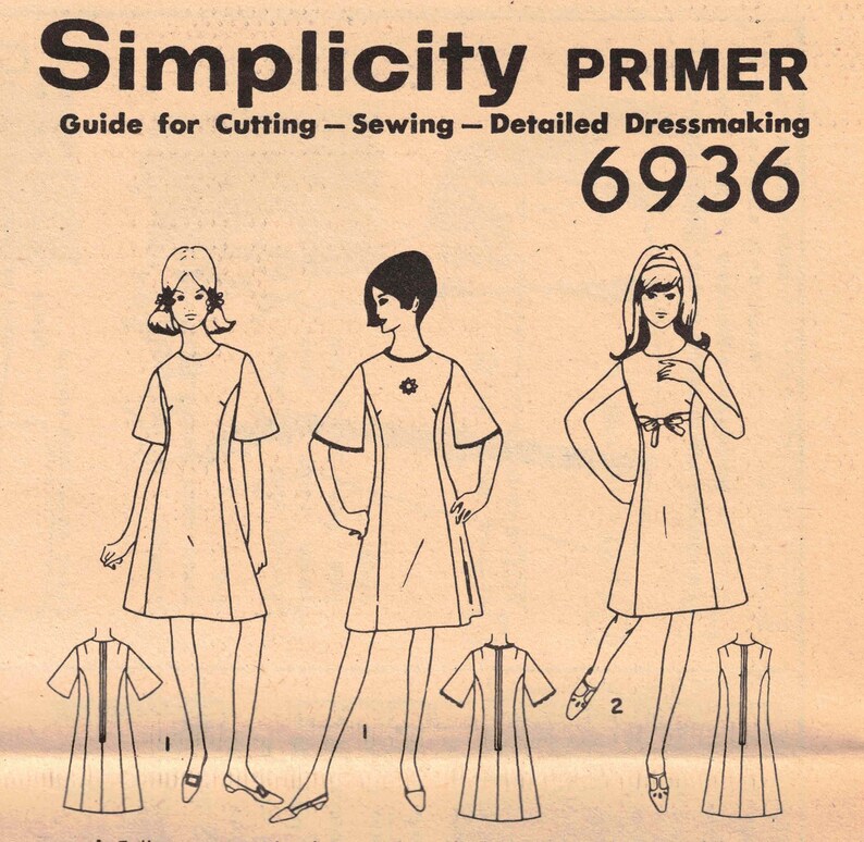 Bust 32 Misses Princess Seamed Dress Sewing Pattern Learn How To Sew UNCUT Simplicity 6936 Vintage 1966 image 2