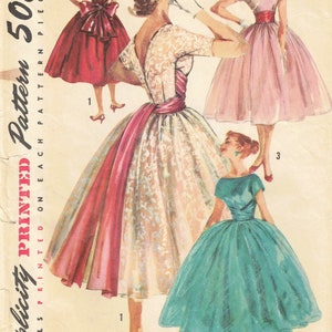 Bust 34 Rockabilly Party Dress Sewing Pattern Full Skirt with Cummerbund Cocktail Dress Simplicity 1795 Original Vintage 1956 image 2