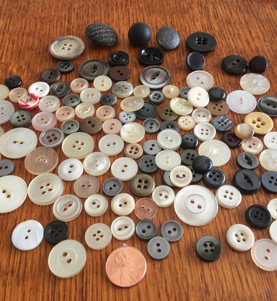 VINTAGE BUTTONS: Lot of 130 Assorted Buttons White Grey 