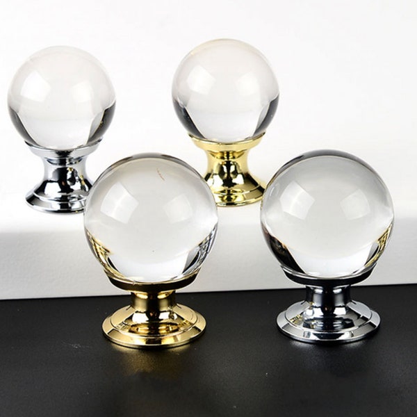 Clear Crystal Drawer handles pulls Chrome Cabinet handles Glass Wardrobe pulls Gold ball Cupboard Knobs pulls handles Furniture hardware