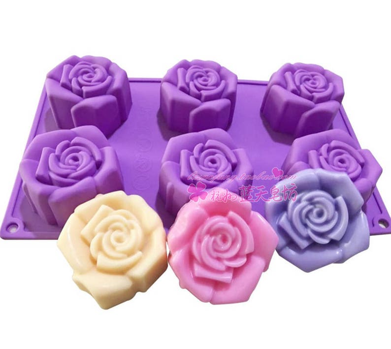 6Cavity Big Rose Flower Cake Mold Soap Mold Flexible Silicone Etsy