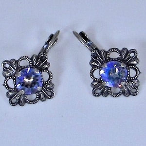 SWAROVSKI Crystal Filigree Earrings, Tanzanite Glacier Blue crystal