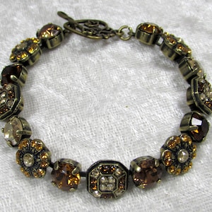 SWAROVSKI Crystal Chaton Bracelet with Flower Components,Brown tones