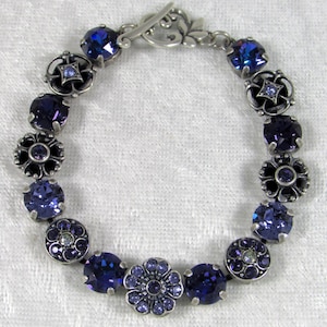 SWAROVSKI Crystal Chaton Bracelet with Flower Components, Heliotrope and Tanzanite