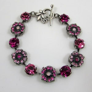 SWAROVSKI Crystal Chaton Bracelet with flower components, Rose and Fuchsia