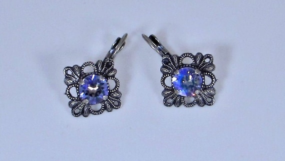 SWAROVSKI Crystal Filigree Earrings, Tanzanite Glacier Blue crystal