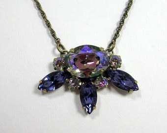 SWAROVSKI Crystal Floral Pendant Necklace, Paradise Shine and Tanzanite
