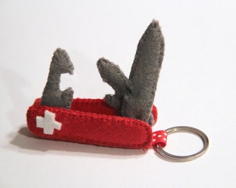 Swiss Army Knife sewn from felt as a keychain